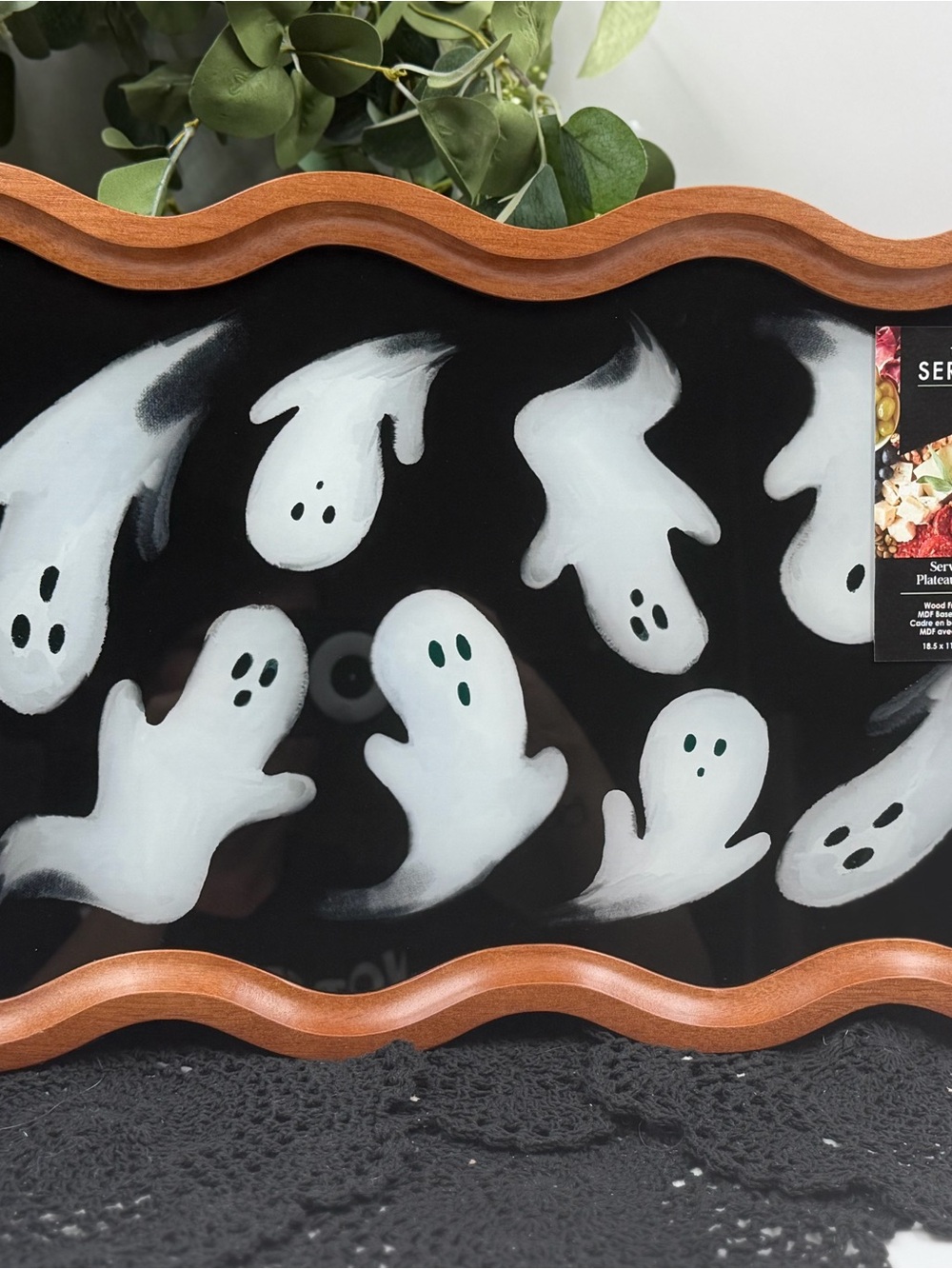cyohome halloween ghost glass serving tray wood handles 18.5” new